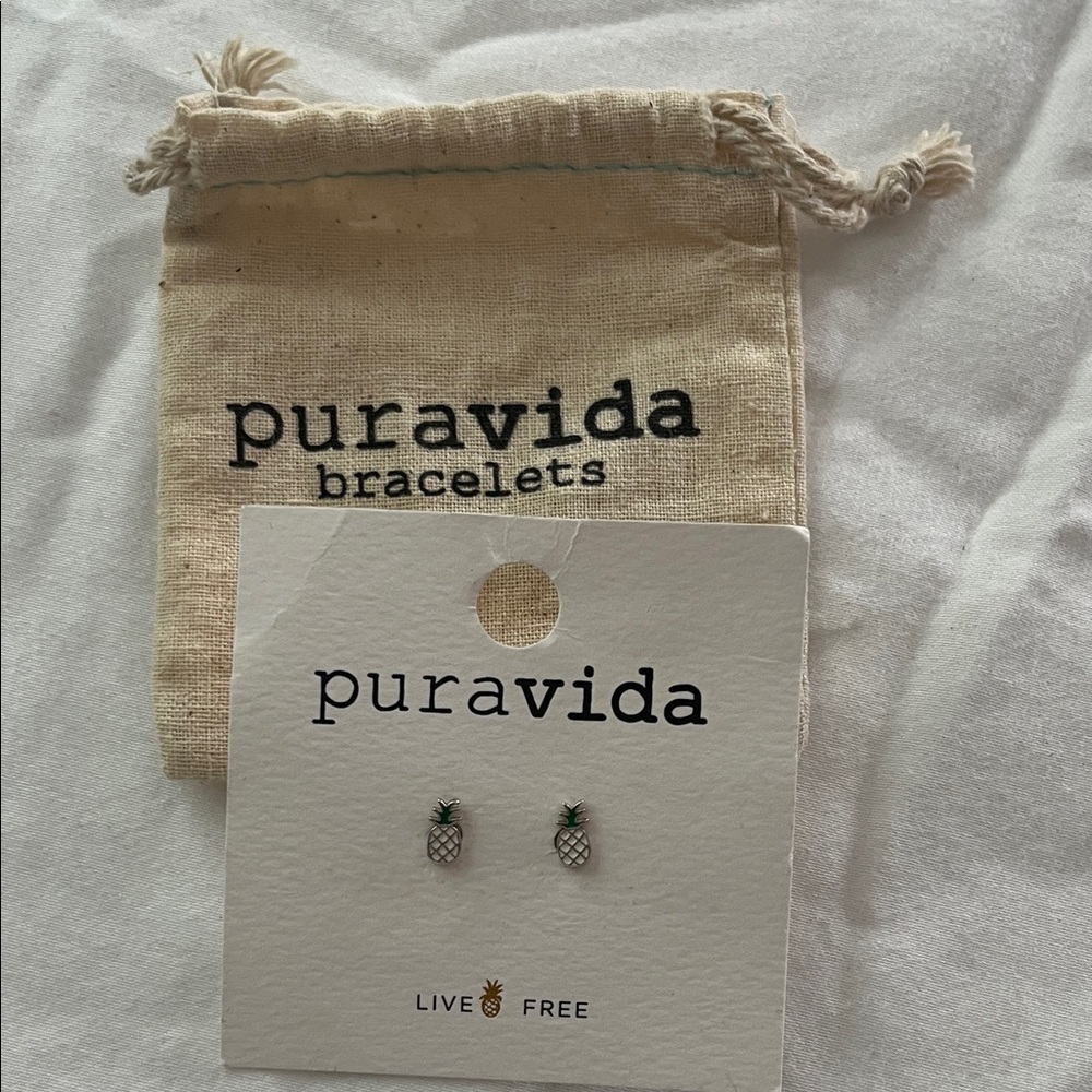 Pura Vida Silver and Green Pineapple Earrings